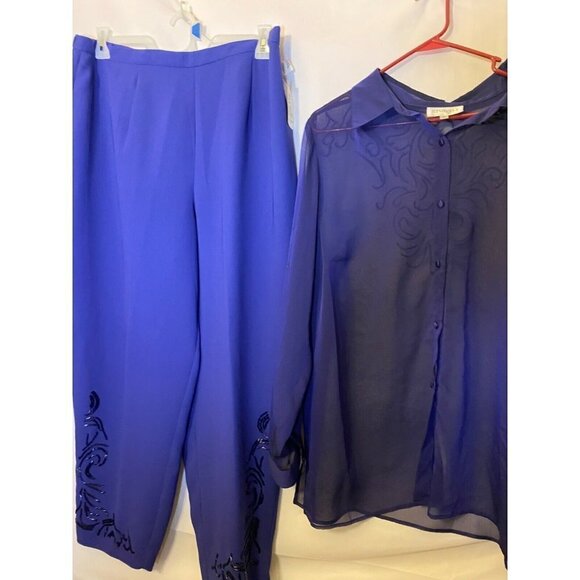 NWT NEW STUDIO I WOMENS PLUS SIZE 1X 18W PURPLE SET PANTS OUTFIT SHIRT SHEER - Picture 1 of 2